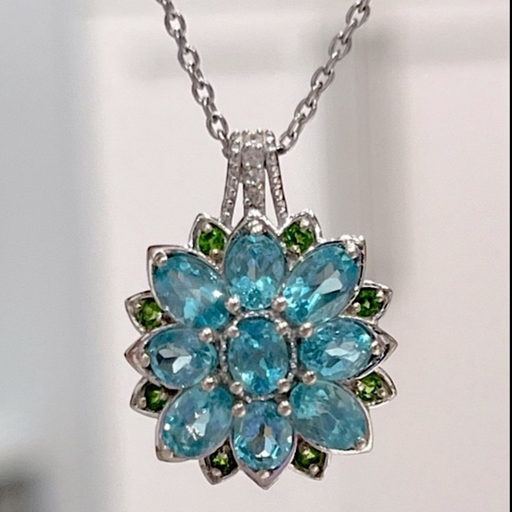 Madagascar Paraiba Apatite Multigemstone Sterling Silver Floral Pendant …